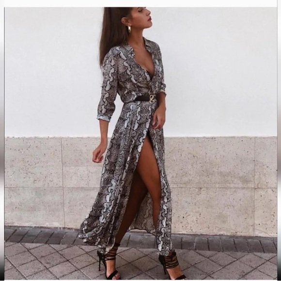 LIKE NEW ZARA Snake Python Animal Print Maxi Dress XS Blogger / Viral Favorite - Picture 4 of 6